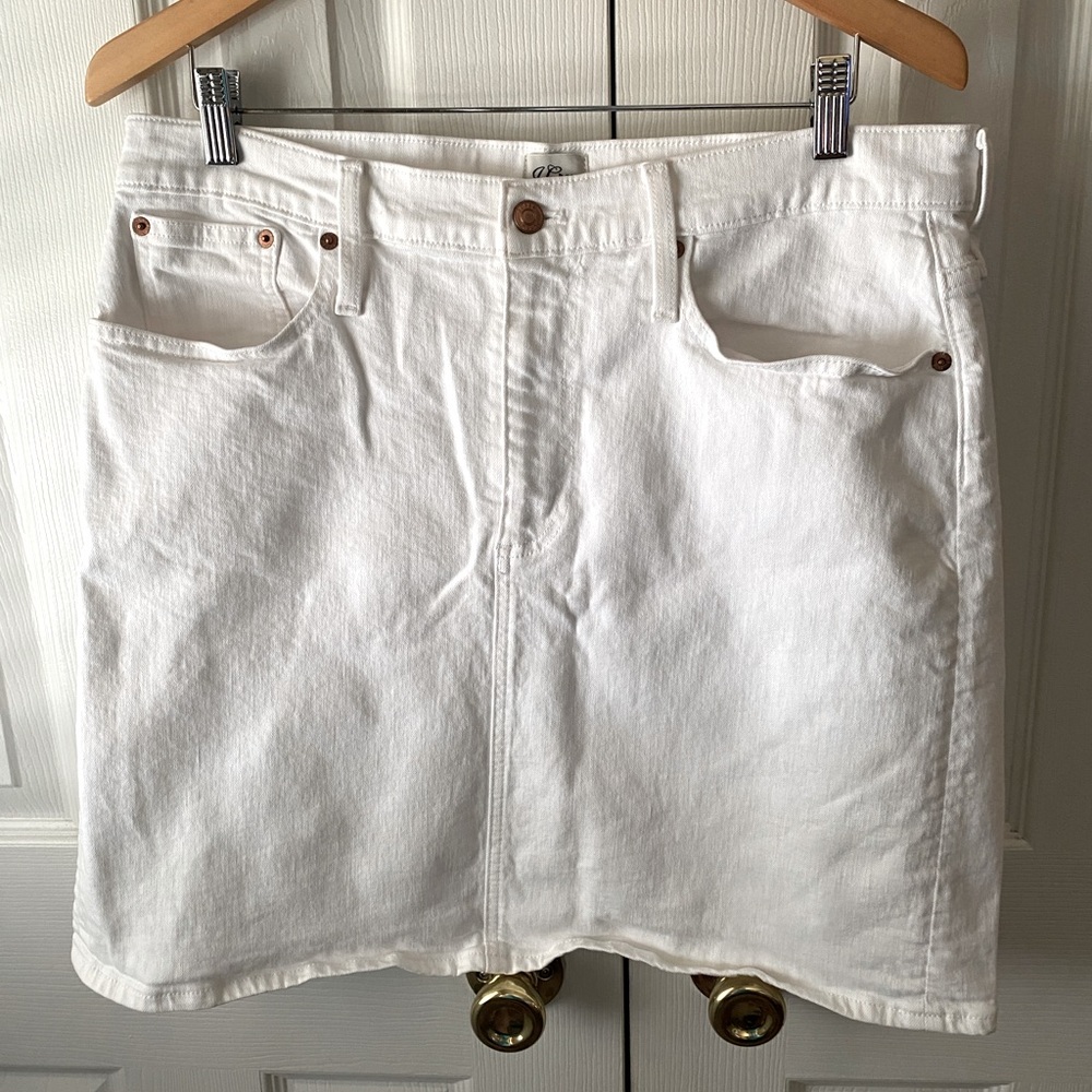 J. Crew White Stretch Cotton Denim Mini Pencil Skirt SZ 32
